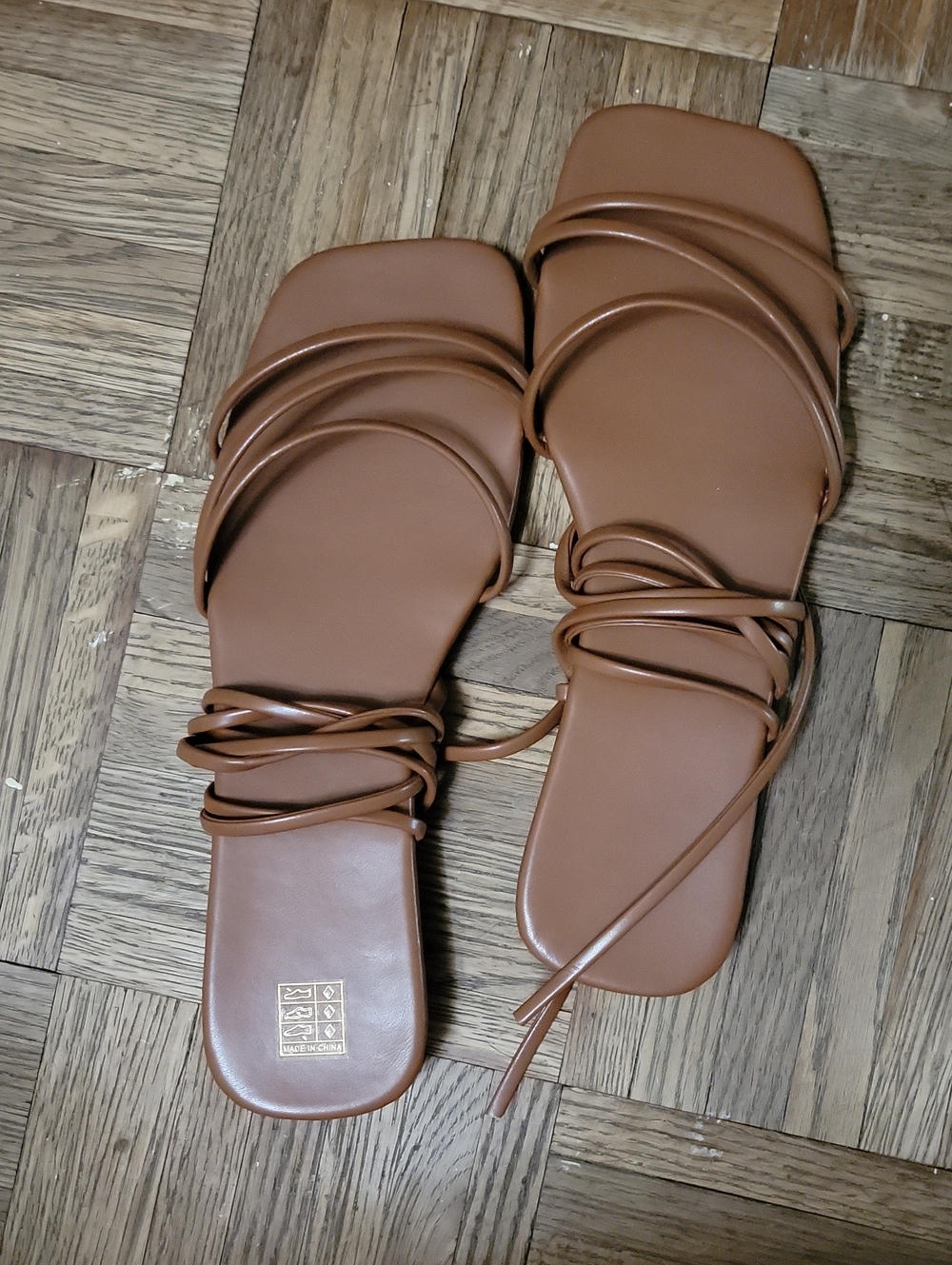 SHEIN Tan Multi-Strap Lace-Up Flat Sandals